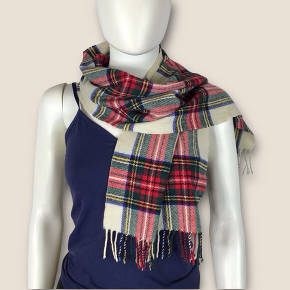 Vintage Accessories - Plaid Steward Tartan Multicolor Tasseled Scarf 12" x 48"